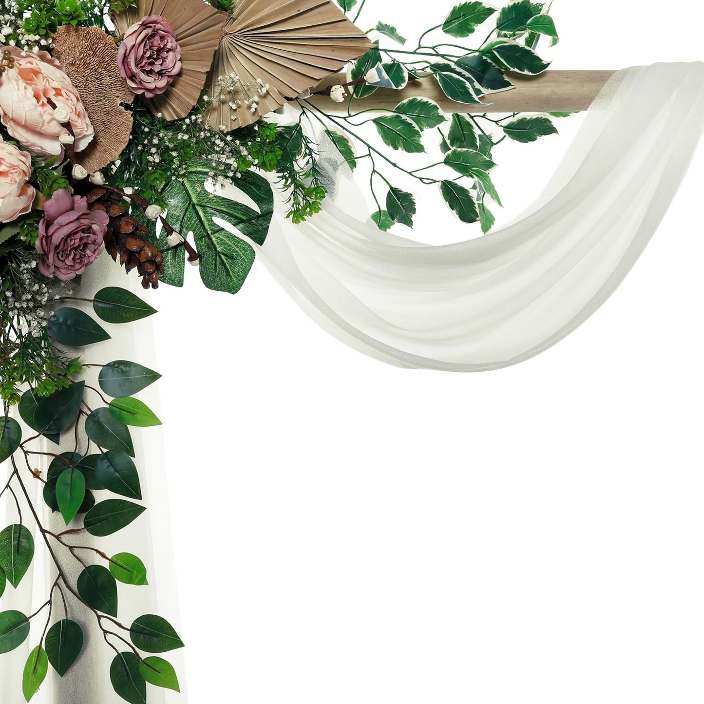 VDS Pack of 1 Panel (30 Inch X 100 Feet) Wedding Arch Draping Fabric Sheer Chiffon Fabric Drapery for Wedding Ceremony Reception Swag Backdrop Canopy Chuppah ARBO Altars Decoration (Ivory)