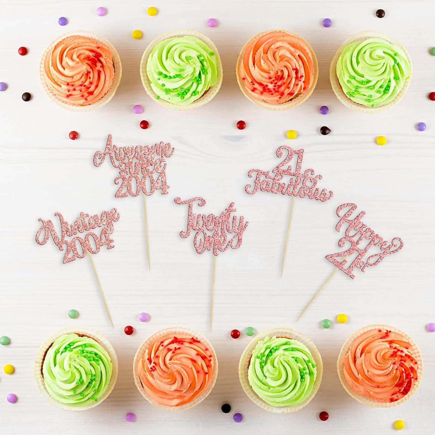 30Pcs Vintage 2004 Cupcake Toppers Glitter Twenty-one 21 Fabulous Happy 21st Birthday Cupcake Picks Cheers to 21 Years for 21st Birthday Anniversary Party Cake Decorations Supplies Rose Gold