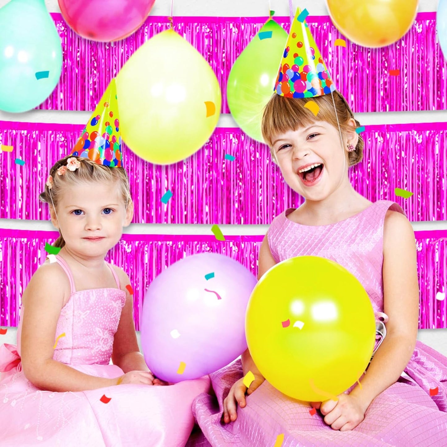 4 Pack 10 Feet Rose Red Foil Fringe Garland Metallic Tinsel Streamers Banner Wall Hanging Curtain Backdrop for Parade Floats, Wedding, Graduate, Mother's Day, Birthday Party Decoration