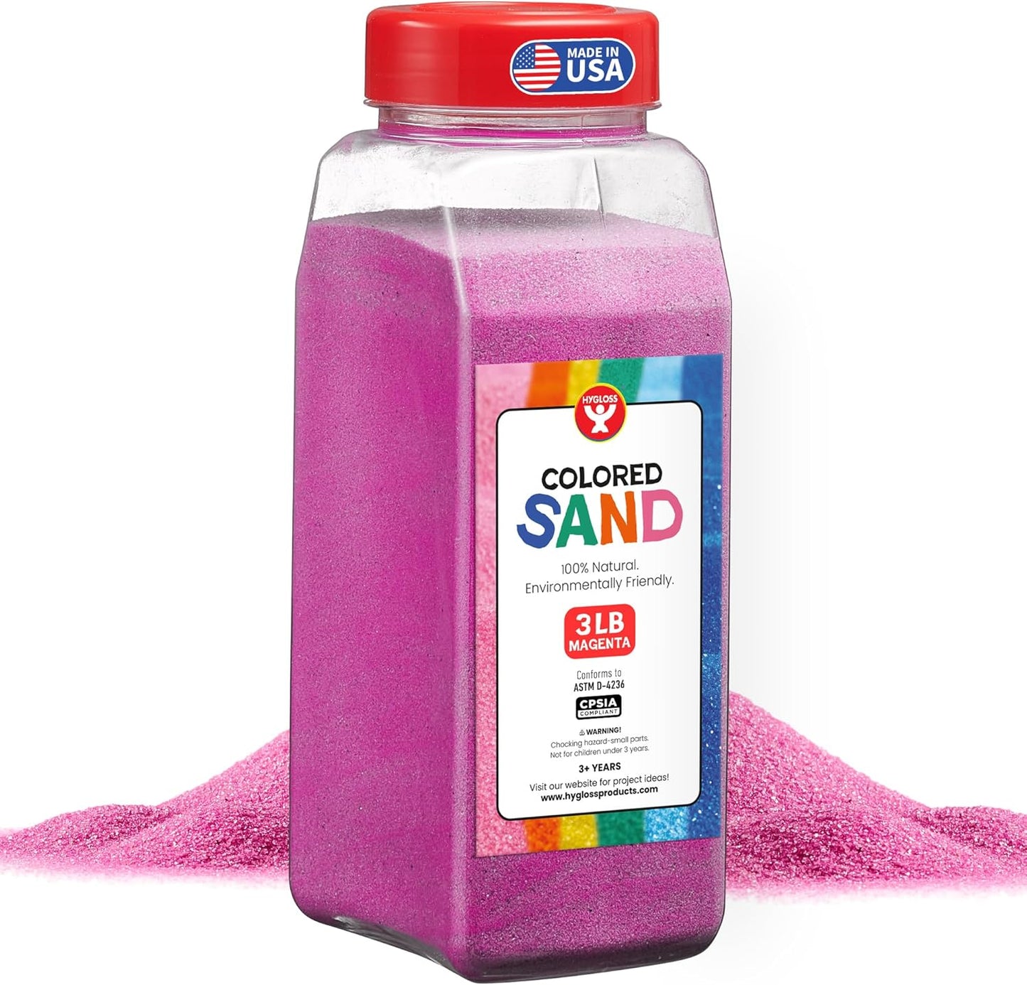 Hygloss Colored Sand for Crafts – 3 lb Bottle, Magenta – Vibrant Colorful Fine Sensory Play Sand Art Kits for Kids – Classroom Activities for Children 3 4 5 6 7 8 9 10 11 12 – Safe for Ages 3+