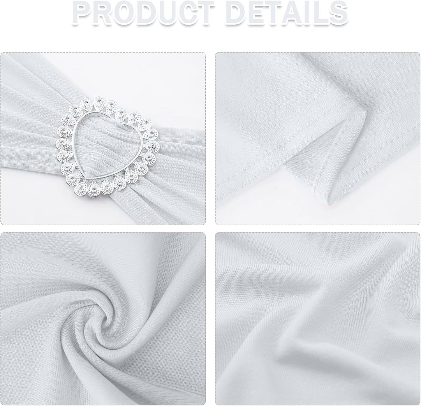 Howhic Pack of 60 Spandex Chair Sashes Bows Stretch Chair Cover Band with Buckle Slider Universal Elastic Chair Ties for Wedding Banquet Party Event Decoration (White)