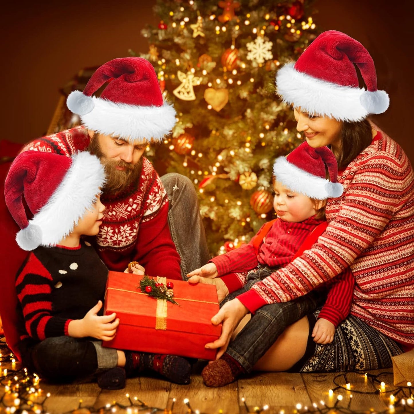 Santa Hat for Adults Christmas Hat Red Velvet Double-Layer Thickening Unisex Holiday Xmas Hats for New Year Festive Party