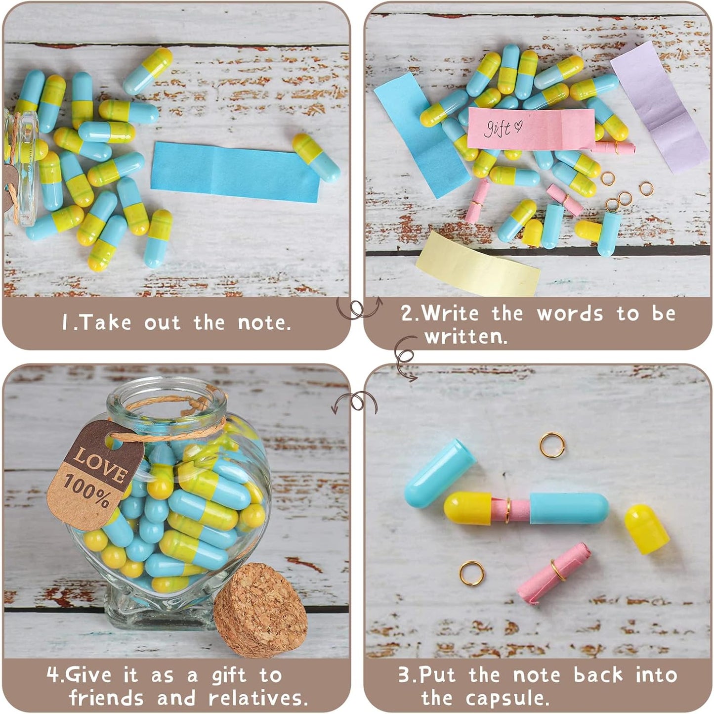 Capsule Letters Message in a Bottle,Lovely Notes Couples Gifts, Birthday Christmas Anniversary Valentines Mothers Day Gifts,Fathers Day. (Transparent Color 51PCS)