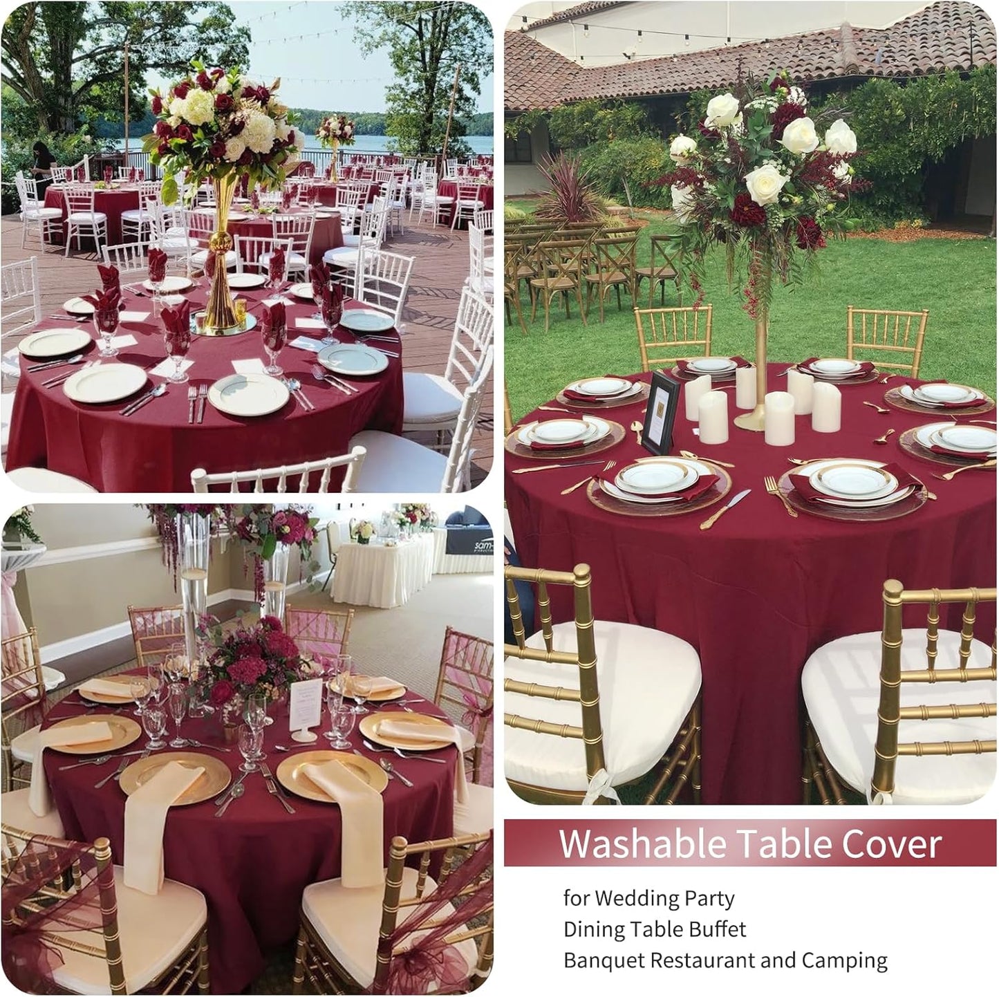 Fani 12 Pack 90 Inch Round Burgundy Polyester Tablecloths for Round Table, Wedding Party, Dining Table, Buffet, Banquet, Restaurant, Camping