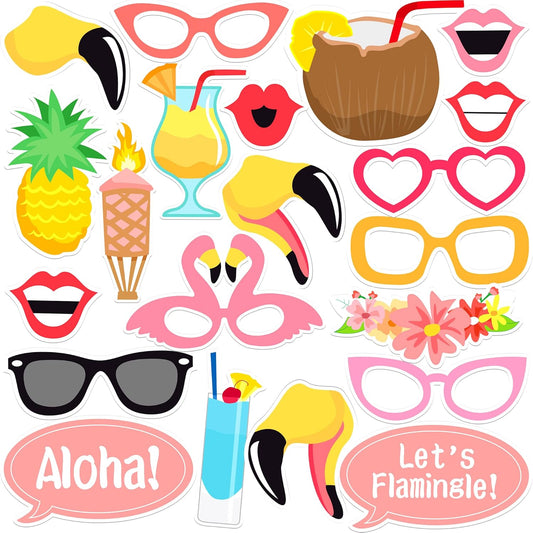 KatchOn, Luau Photo Booth Props - Pack of 21 | Tropical Photo Booth Props, Luau Party Decorations | Beach Party Decoration | Hawaiian Prop, Hawaiian Themed Party Decoration Flamingo Party Decorations