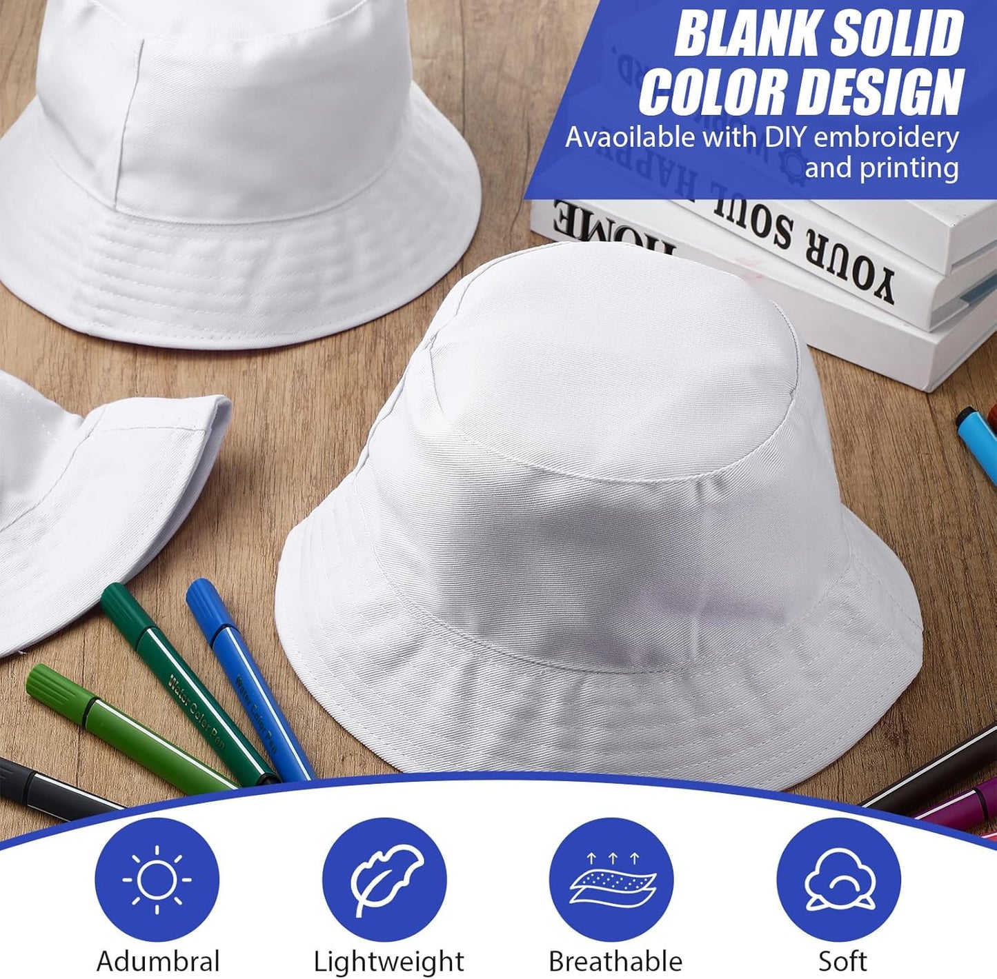 DIY Kid Bucket Hat White Creative Painting Blank Cap Bulk Cotton Polyester Sun Hat Sport Birthday Party Craft