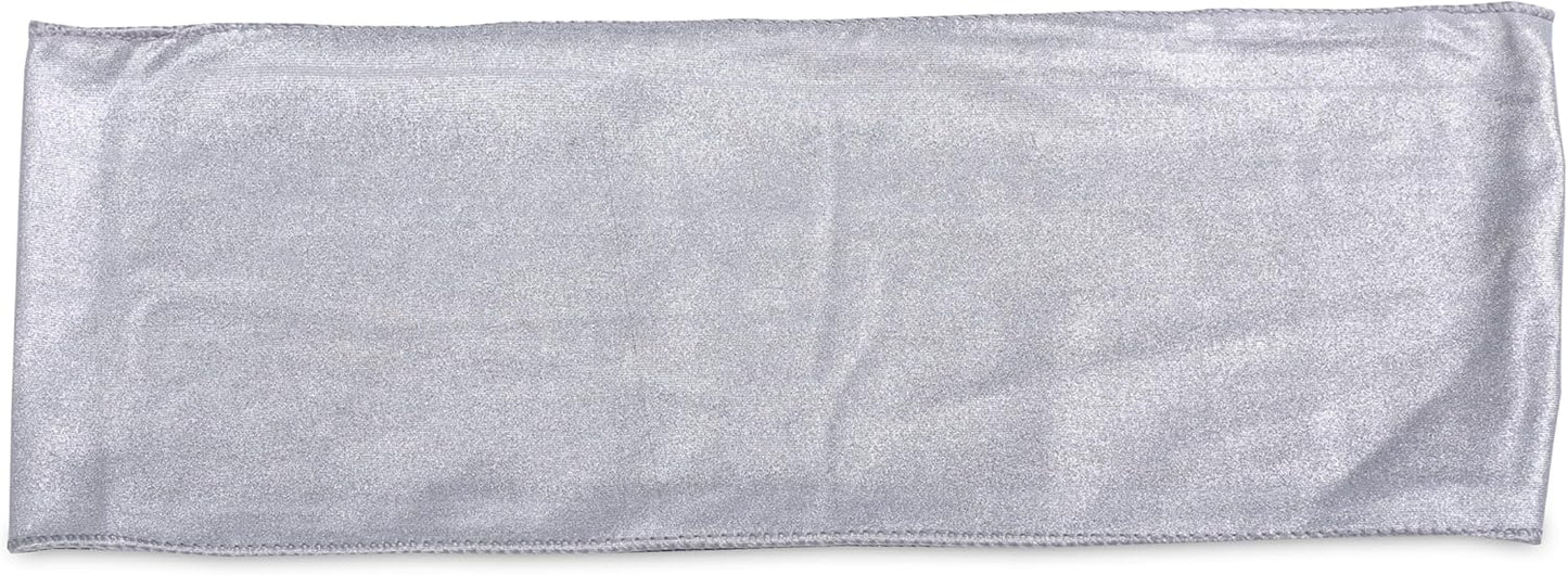 VDS Pack of 300 PCS | Metallic Silver | Spandex Chair Sashes Bows Without Buckle | Stretch Elastic Banquet Universal Folding Chair Bow Band for Wedding Party Conference Celebration Event Decoration