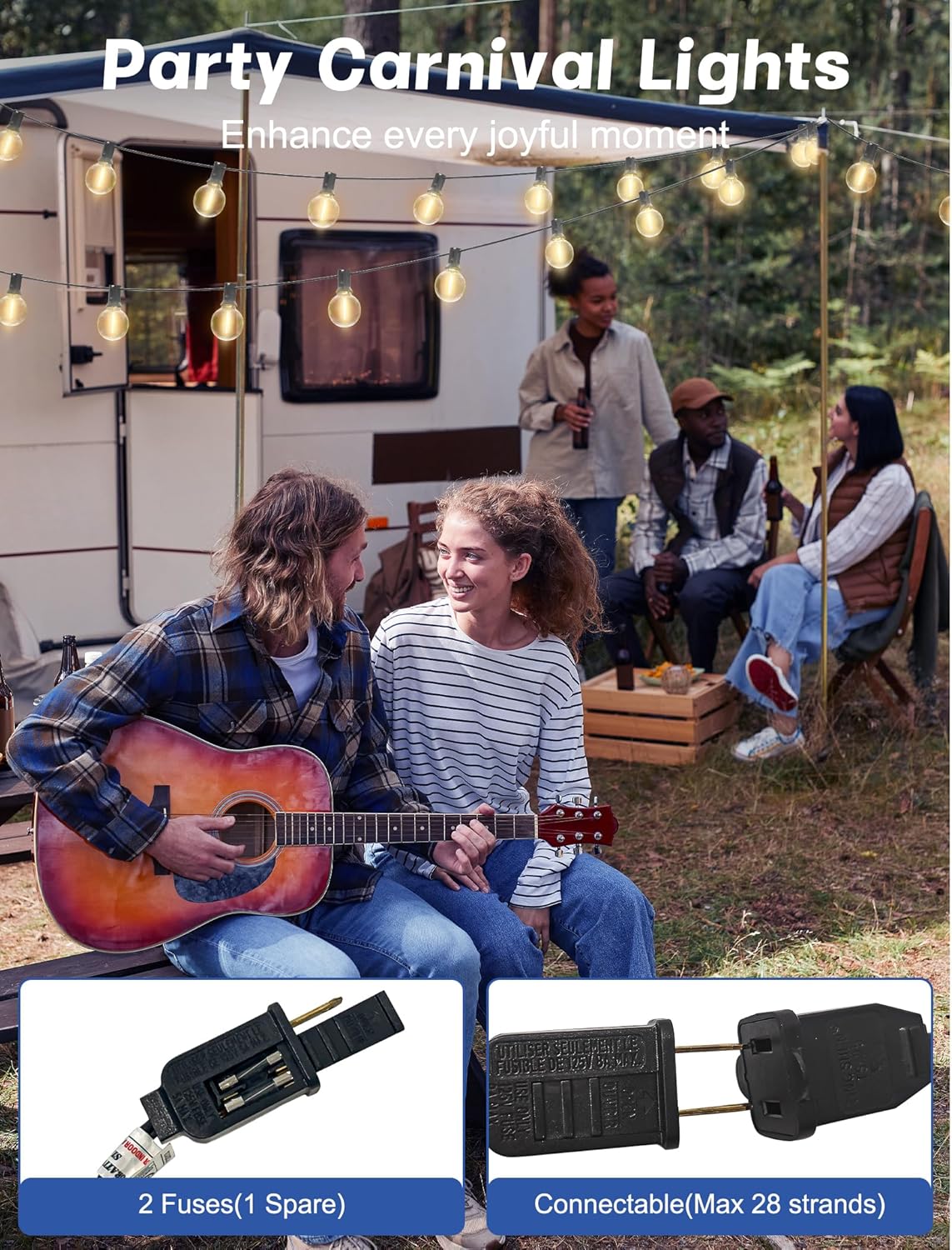 SUNSGNE G40 LED Globe Outdoor String Lights Waterproof Shatterproof, 25FT Outdoor Globe Lights with 25 LED Plastic Clear Light for Café Bistro Porch Pergola Tents Balcony Decor, Black Wire