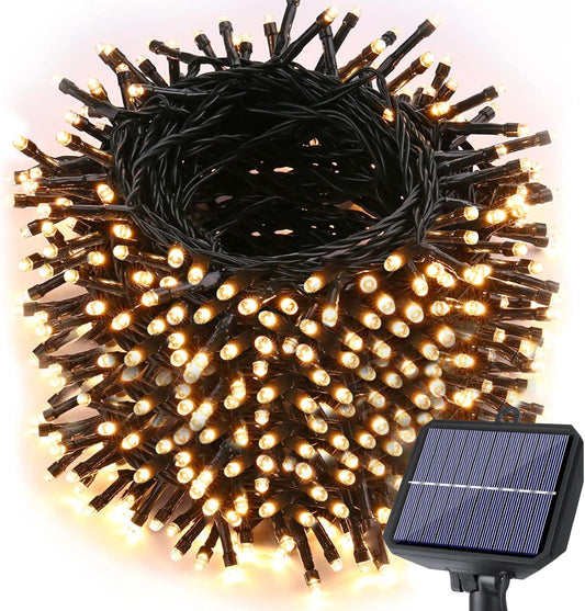 Toodour Solar Christmas Lights, 121ft 350 LED 8 Modes Outdoor Christmas String Lights, Waterproof Solar String Light for Xmas Tree, Fence, Holiday, Party, Balcony, Outdoo Xmas Decorations -Warm White