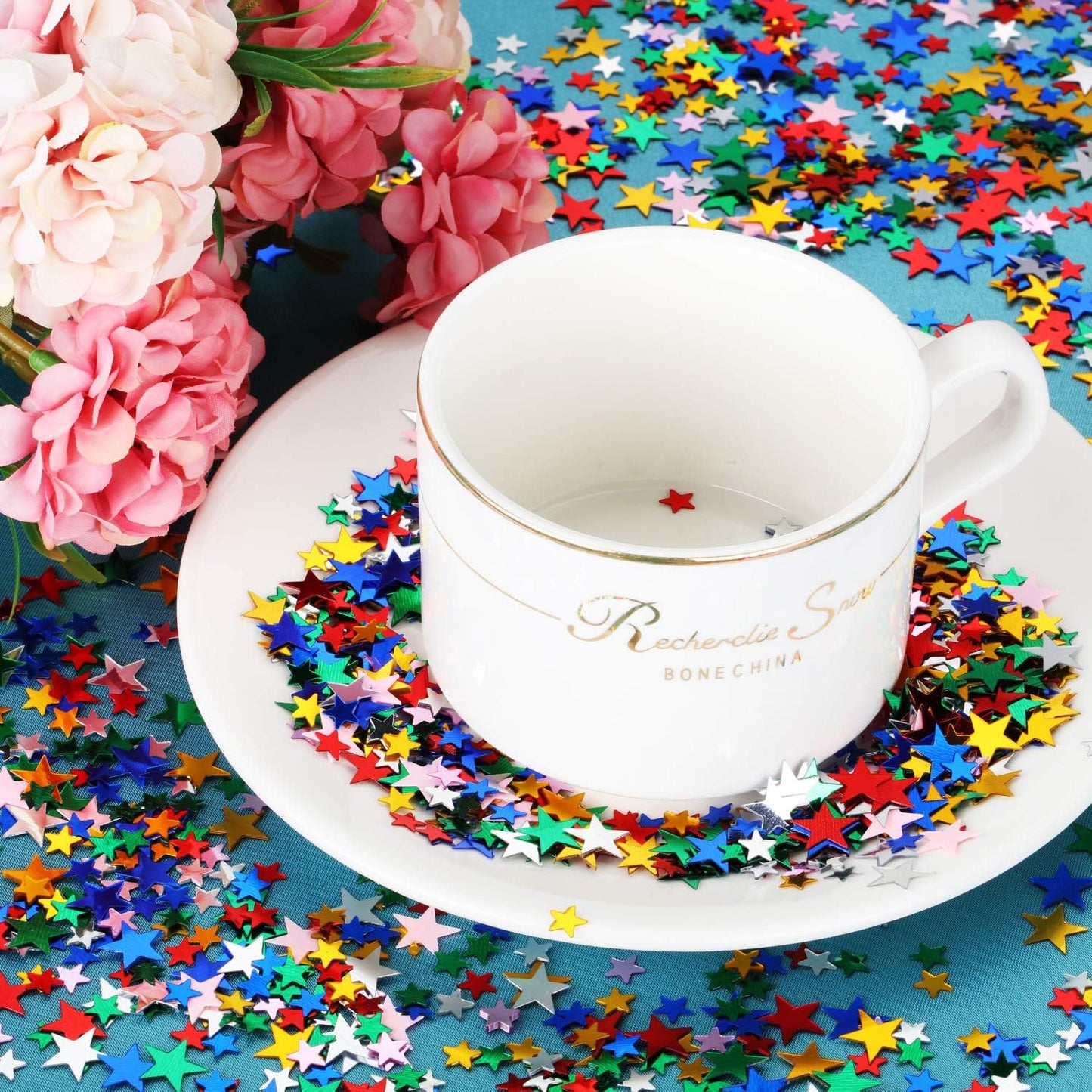 Hestya 60g Star Confetti Glitter Table Confetti Metallic Foil Stars for Party Wedding Festival Decorations(Multicolor,10mm and 6mm)