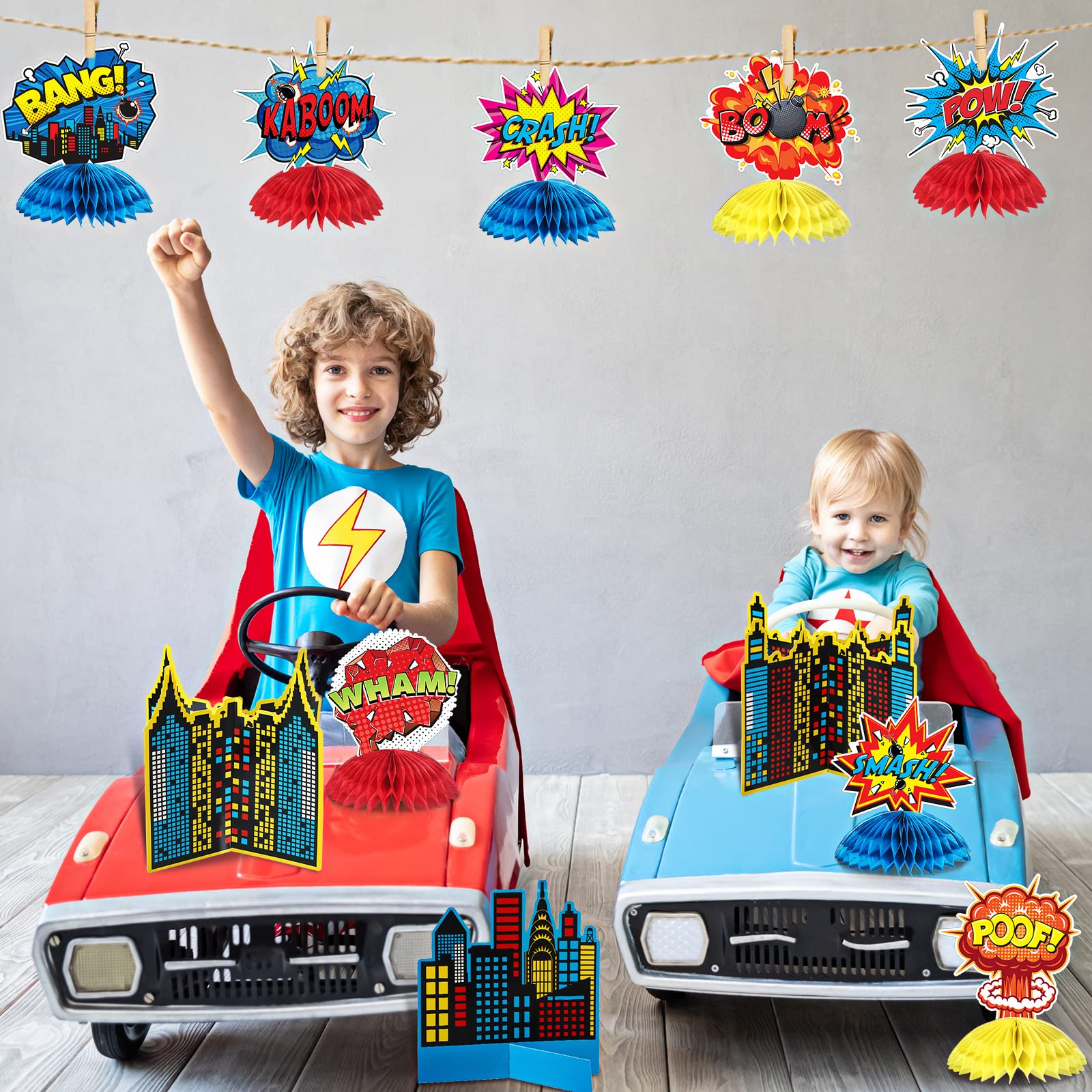 Funrous 11 Pcs Hero Party Decoration Hero Honeycomb Centerpieces,Classic