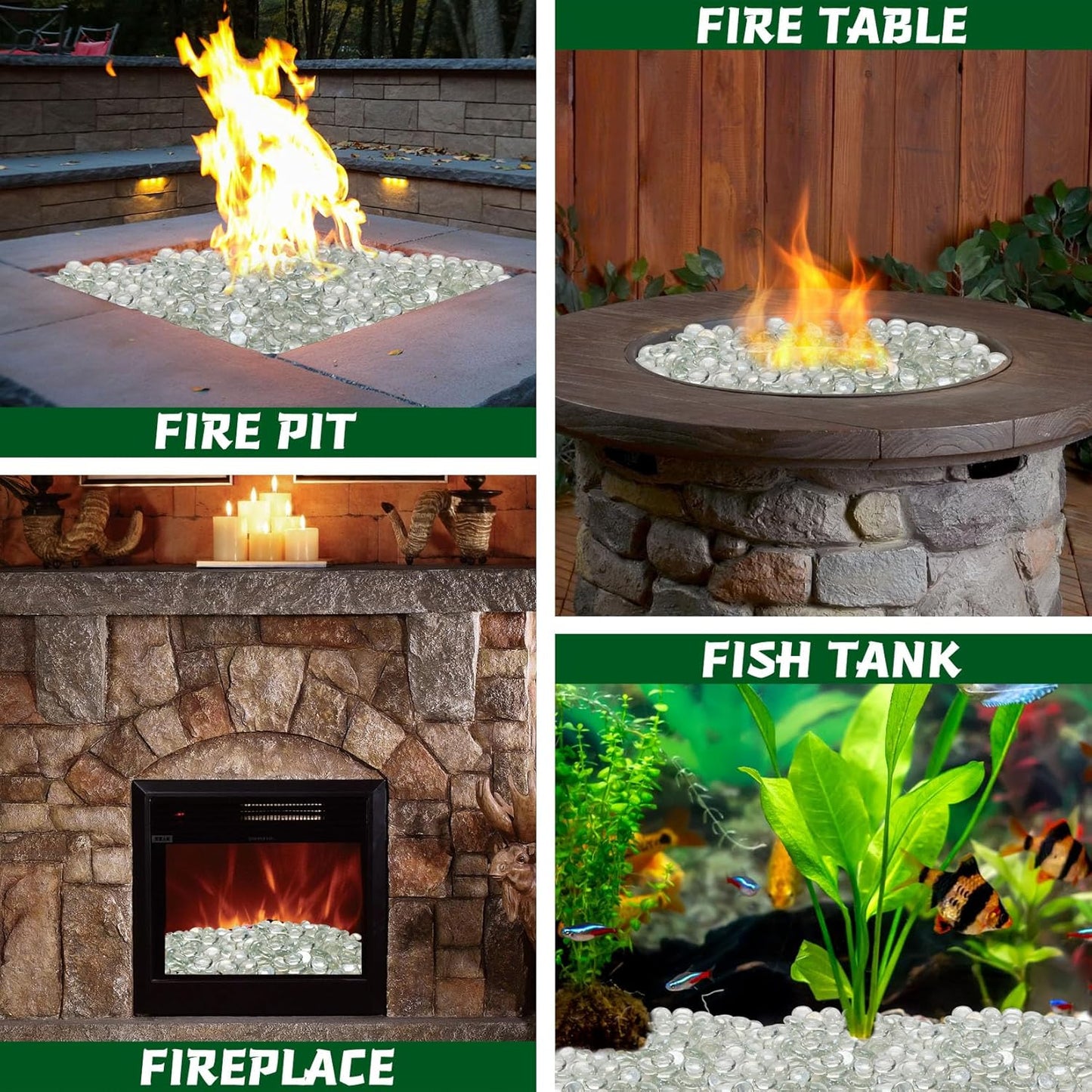 10 Pounds Firepit Glass, 3/4 Inch Glass Beads, Rocks for Fire Pit Table, Fireplace and Fire Bowl, Crystal Luster