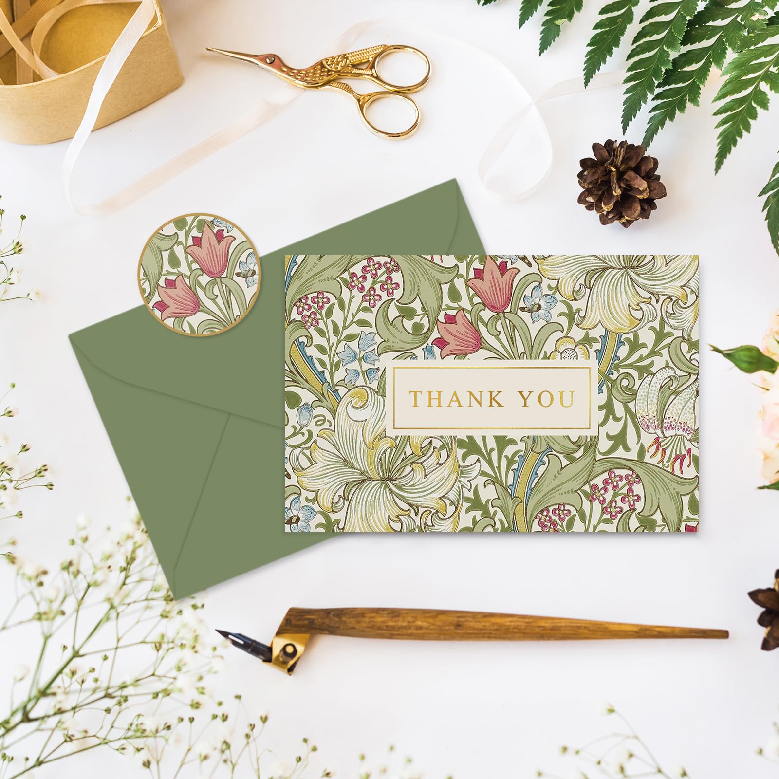 Whaline 24 Pack Floral Gold Foil Thank You Cards with Envelope & Sticker