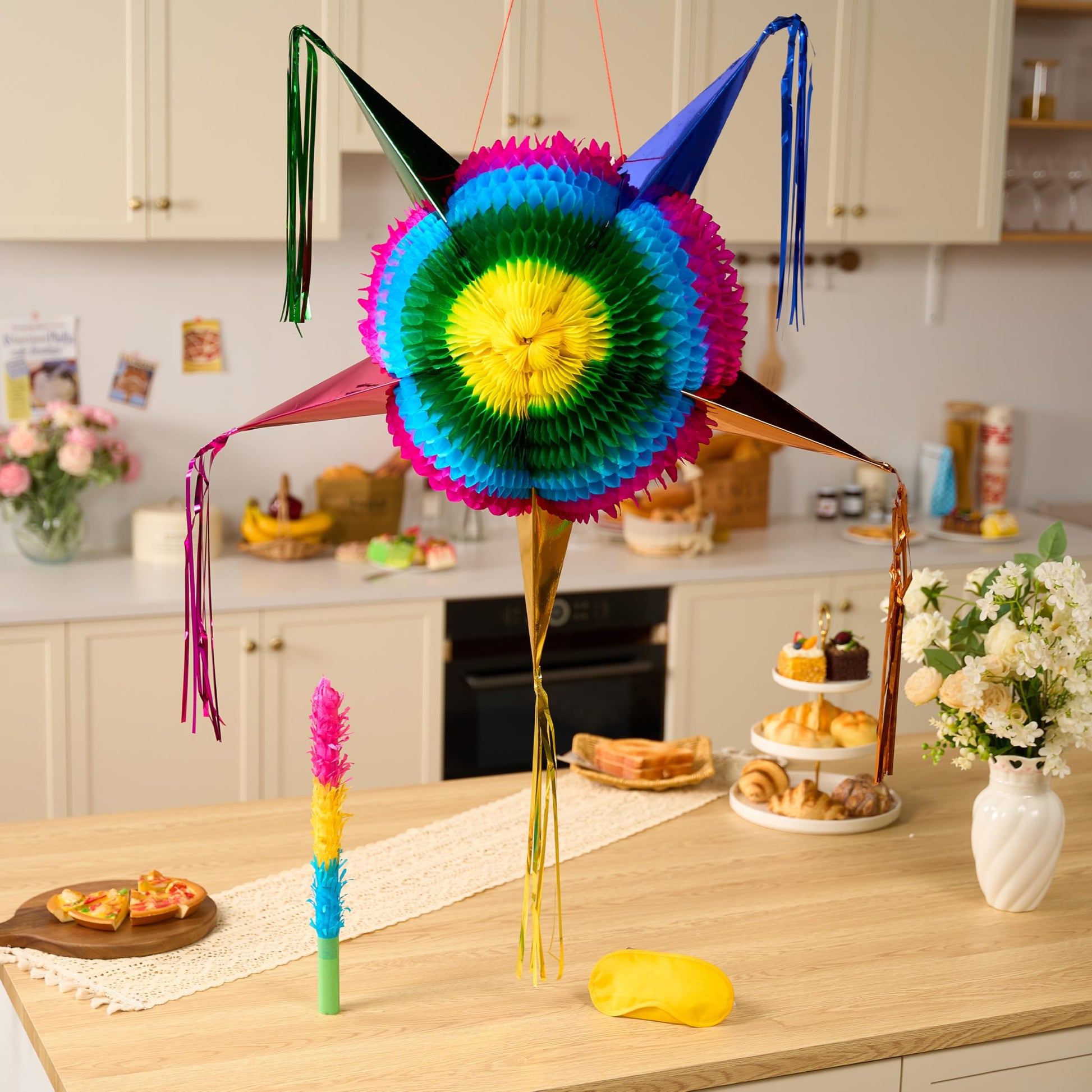 JOYIN 33 Inch Large Star Pinata, Foldable Mexican Fiesta Pinata with Vibrant Honeycomb Center