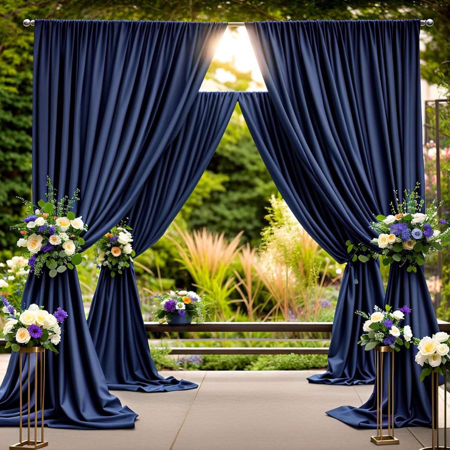 50 ft x 10 ft Wrinkle Free Navy Blue Backdrop Curtain for Parties,Polyester Photo Backdrop Drapes, Thick Background 10 Panels 5ft x 10ft for Baby Shower Wedding Birthday Party Backdrop Stand