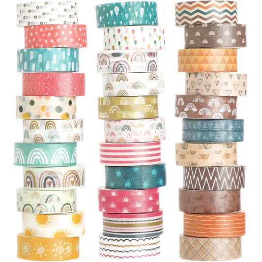 TaoBary 33 Rolls Holiday Plaid Washi Tape, 15 mm Seasonal Washi Tape Set Bohemian Colorful Vintage Cute for Card Wrapping Craft(Charming Style)