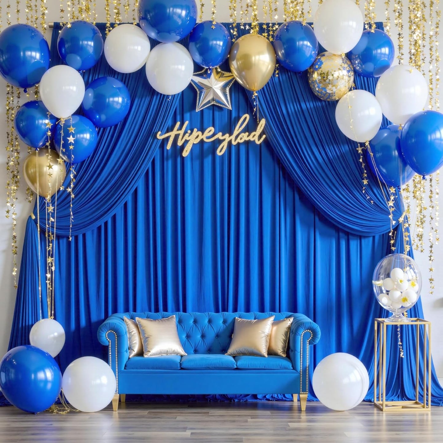30ft x 10ft Wrinkle Free Royal Blue Backdrop Curtain for Party, Polyester Royal Blue Photo Backdrop Drapes 6 Panels 5x10ft for Birthday Photography Background Weddings Baby Shower Party