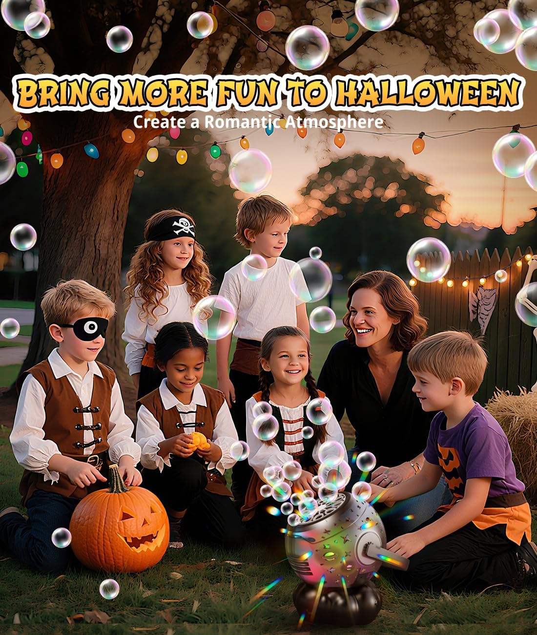 Halloween Bubble Machine - Bubble Maker for Kids with Colorful LED Light, Make Larger Bubbles, USB-C Rechargeable, 600ml Capacity - Bubble Toys Gifts Ages 3+ for Boys, Girls, Outdoor, Birthday, Party