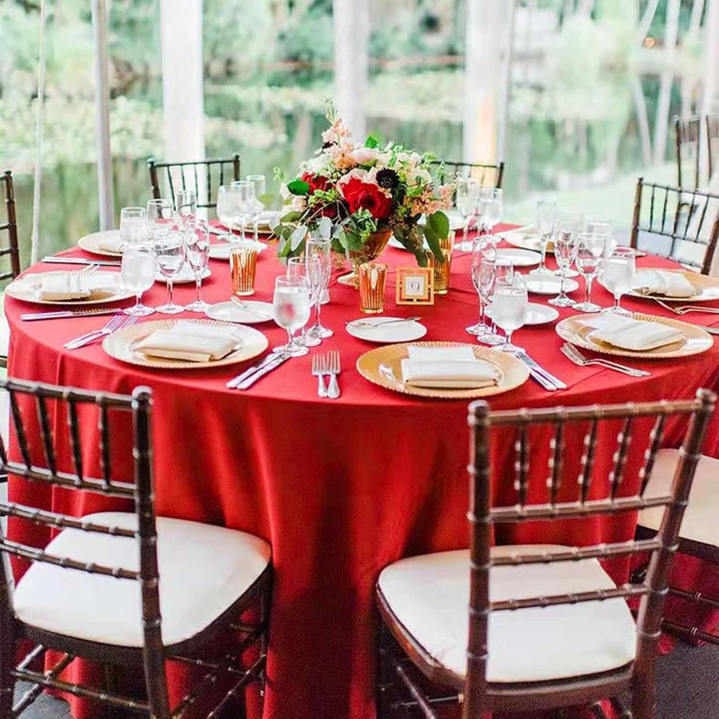 12 Pack Round Tablecloths 120 Inch, Red Polyester Table Cover for Round Table, Stain and Wrinkle Resistant Washable Fabric Tablecloth, Polyester Tablecloth for Wedding Banquet Parties