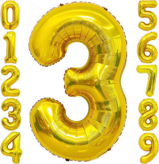 Gold 3 Balloon Number,40 Inch Number 3 Balloon Large Gold 3 Foil Mylar Helium Balloon for Birthday Party Decorations