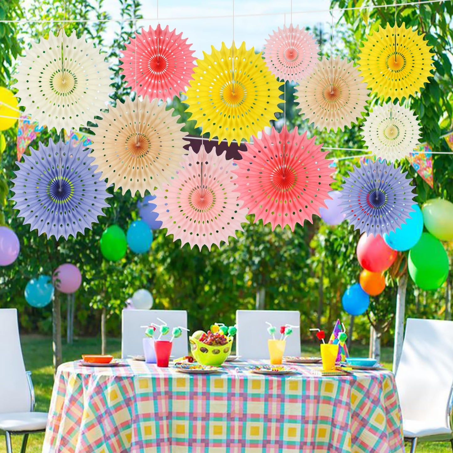 BestoFun 12PCS Paper Fans Light Color Party Decorations Tissue Paper Flowers Decorations for Girl