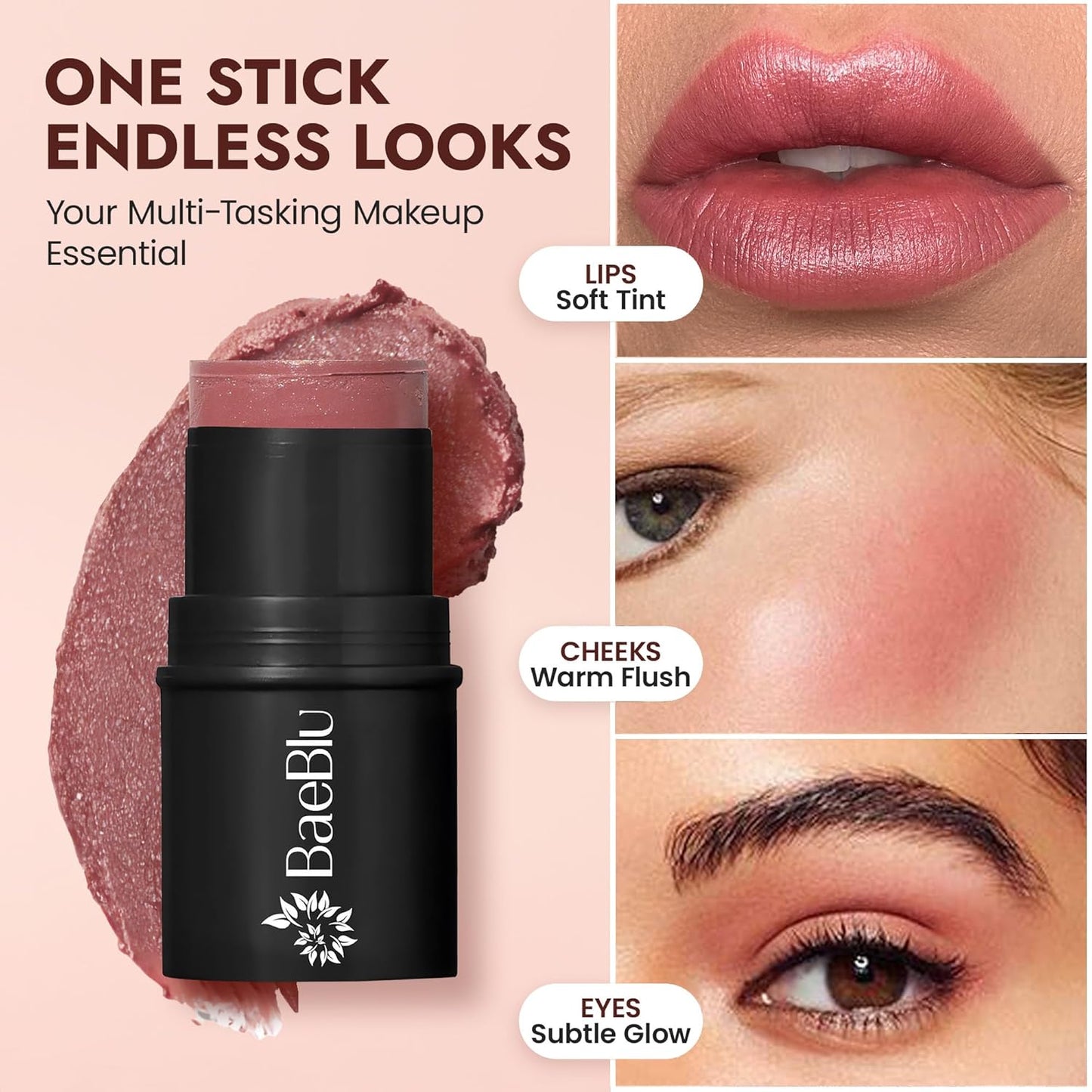 Organic Blush Tube, Cabernet - 100% Natural Vegan Cream Blush Sticks, Multi-Use Bronzer, & Highlighter for Lips, Cheeks & Eyes, Buildable Shimmer, Gluten-Free, Paraben-Free, Made in USA