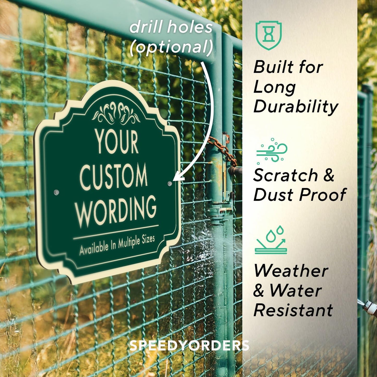 Custom Decorative Outdoor Metal Sign - Personalized Aluminum Driveway Sign, Waterproof, Made in USA - Design 2 Forest Green 12x8 In
