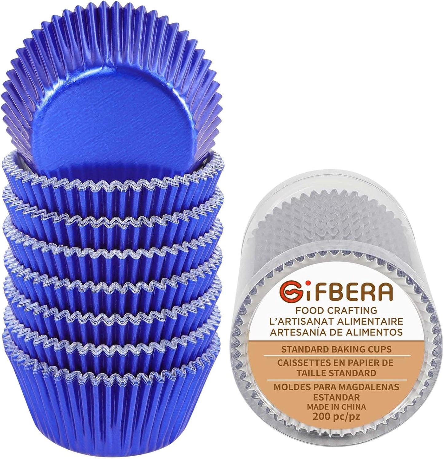 Gifbera Navy Blue Foil Cupcake Liners 200-Count Standard Size Muffin Paper Baking Cups