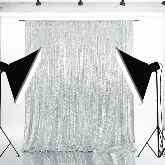 Eternal Beauty Silver Sequin Backdrop, 6x8 Ft Glitter Background Curtains for Shimmer Photography Party Wedding Birthday Back Drop Decor
