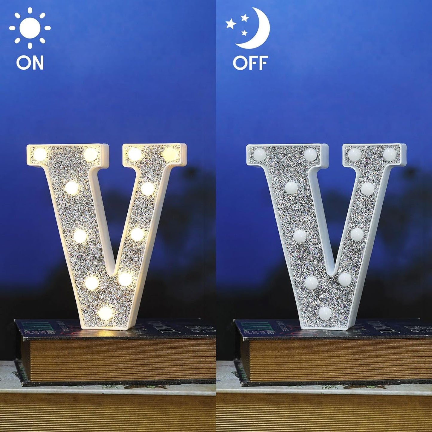 Light Up Letters - Marquee Letter V, Glitter Lighted Signs for Prom, Events, or Engagement Party Decor