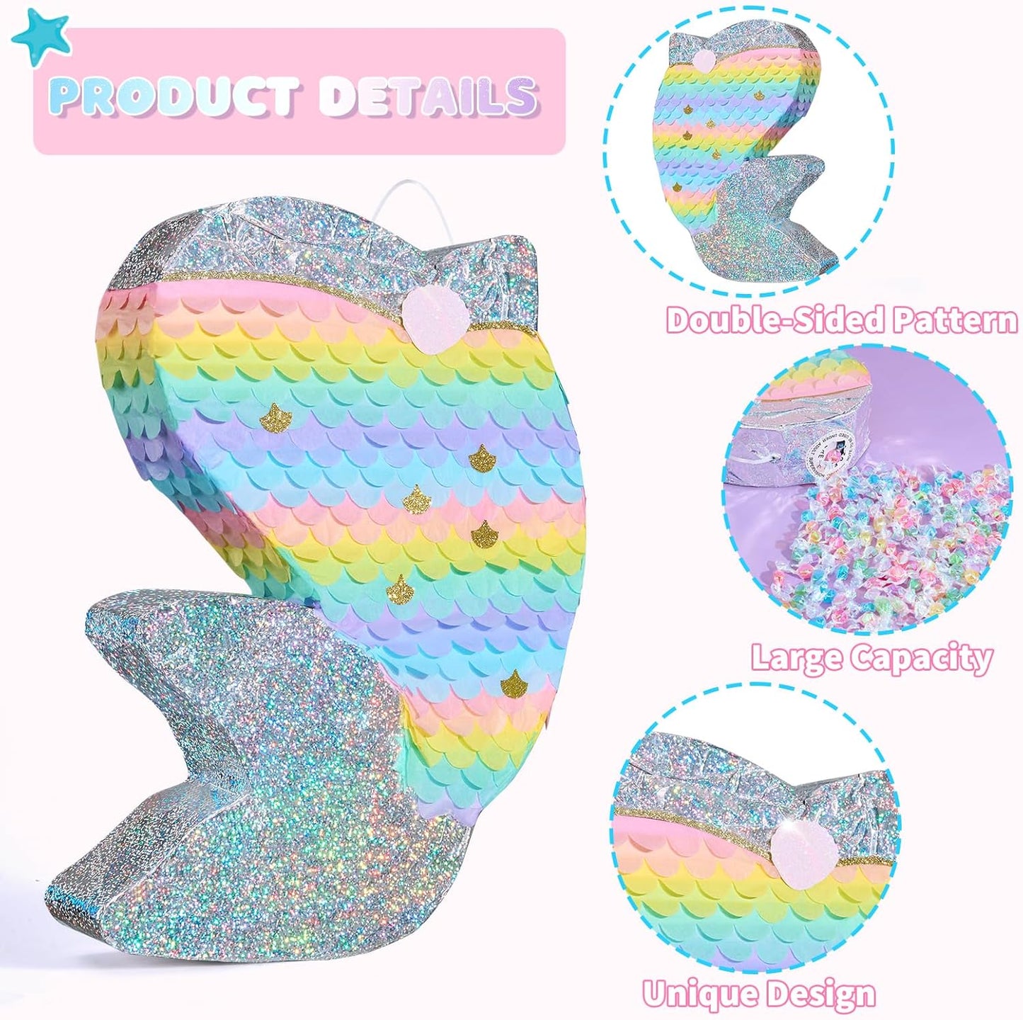 WERNNSAI Dolphin Piñata for Girls - Mermaid Princess Birthday Decorations Dolphin Pinata for Kids Under the Sea Girl Party Game Supplies with Blindfold and Bat (12.5" x 16.5" x 3")