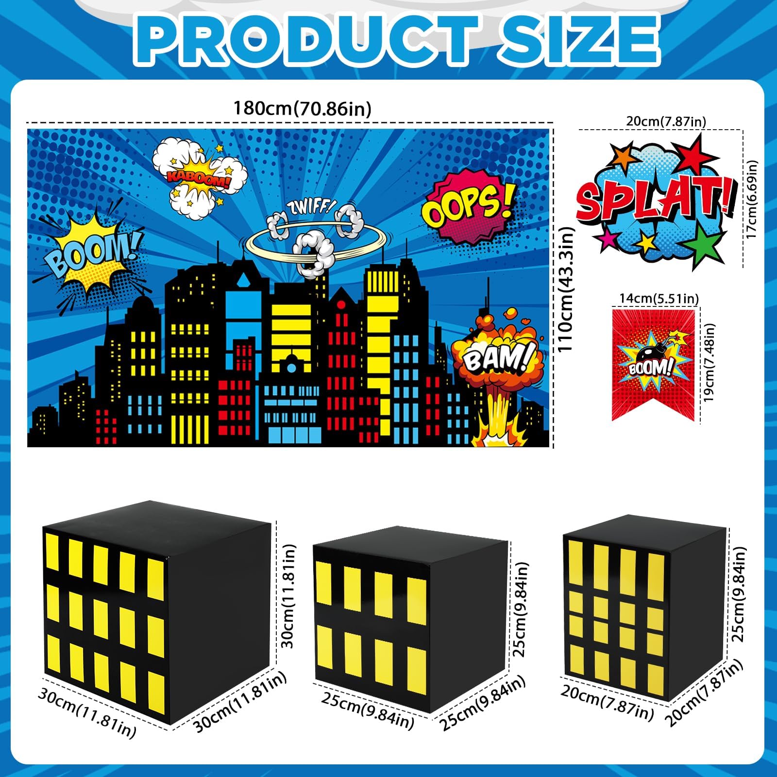 17Pcs Super Theme Hero Party Photography Backdrop for Hero Birthday Decorations with Hero