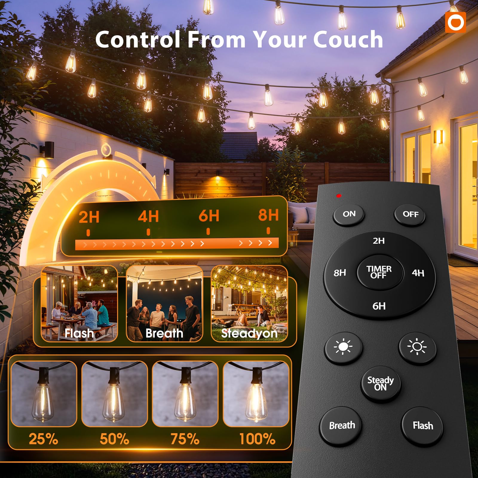 addlon 200(50FT*4) Outdoor String Lights with Remote LED Edison Waterproof
