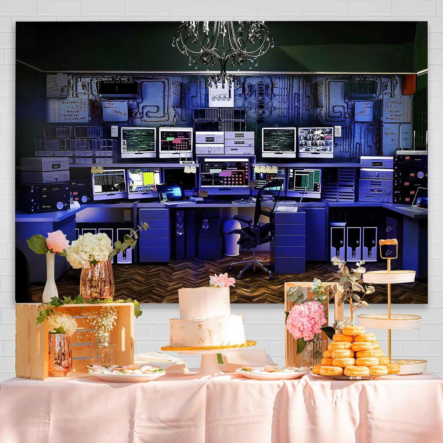 Computer Office Backdrop Retro Computer Photo Backdrop Blue Computers Hacker Room Background for Photography Party Room Decorations Photo Booth Props Supplies 7x5 YUNBDJ557