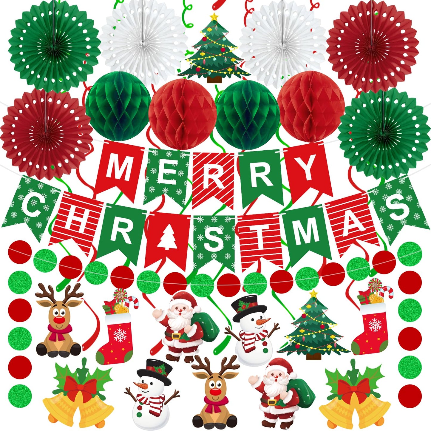 25pcs Christmas Party Decorations Merry Christmas Banner Paper Fan Garlands String Circle Dot