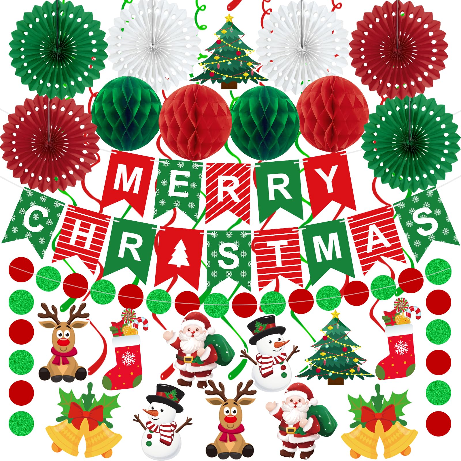 25pcs Christmas Party Decorations Merry Christmas Banner Paper Fan Garlands String Circle Dot