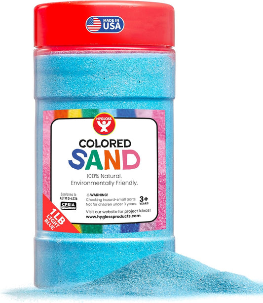 Hygloss Colored Sand for Crafts – 1 lb Bottle, Light Blue – Vibrant Colorful Fine Sensory Play Sand Art Kits for Kids – Classroom Activities for Children 3 4 5 6 7 8 9 10 11 12 – Safe for Ages 3+