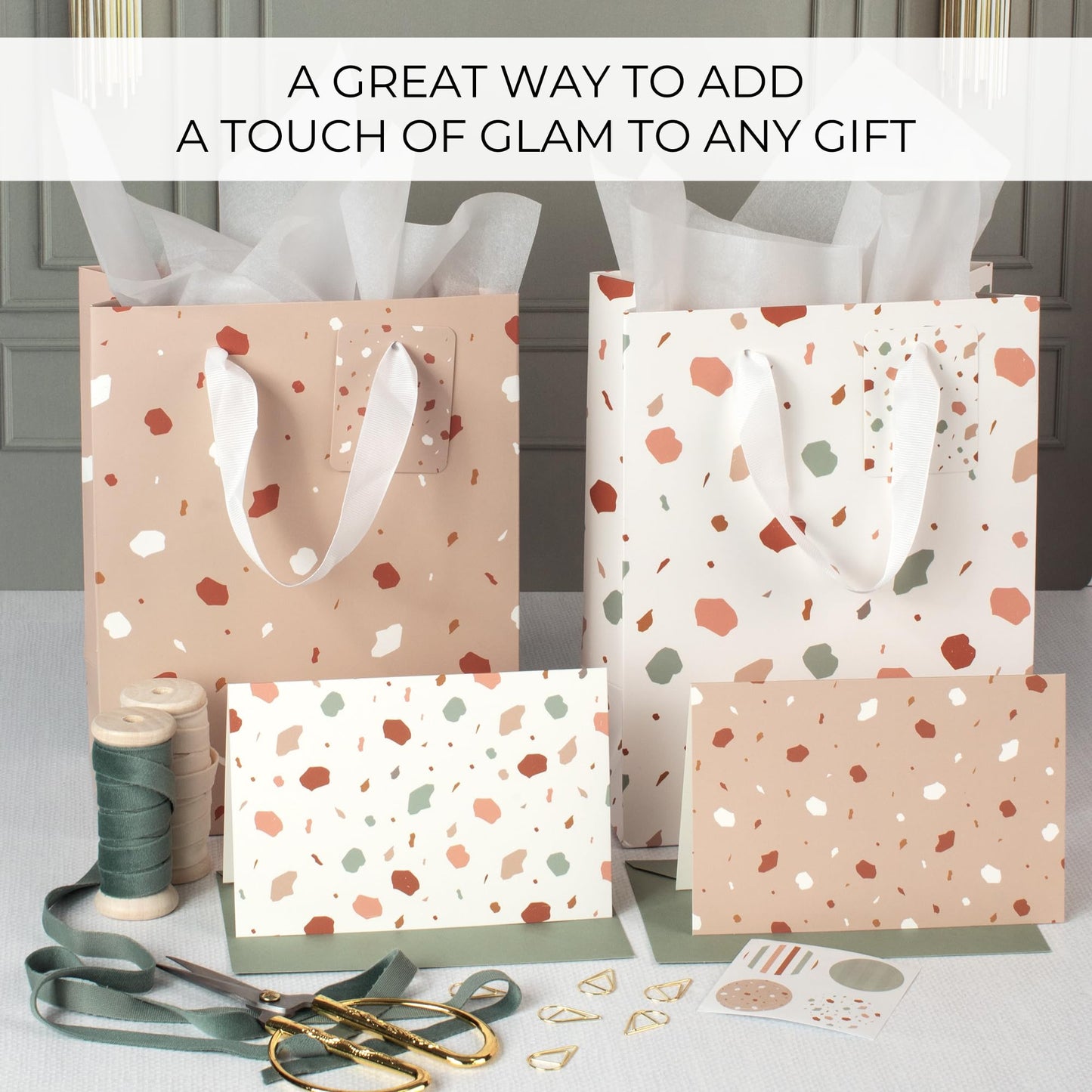 Beautiful Gift Bags Set of 4 with Handles, Tissue Paper, Stickers & Cards