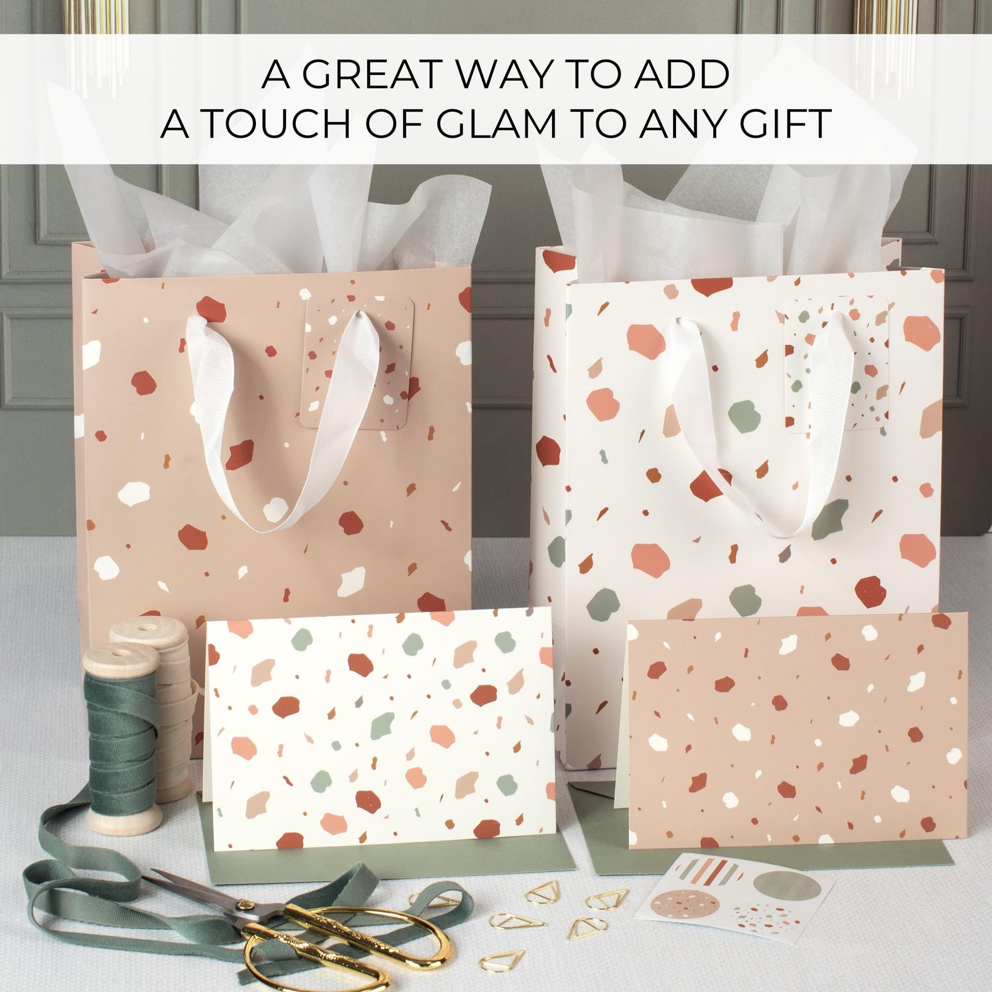Beautiful Gift Bags Set of 4 with Handles, Tissue Paper, Stickers & Cards