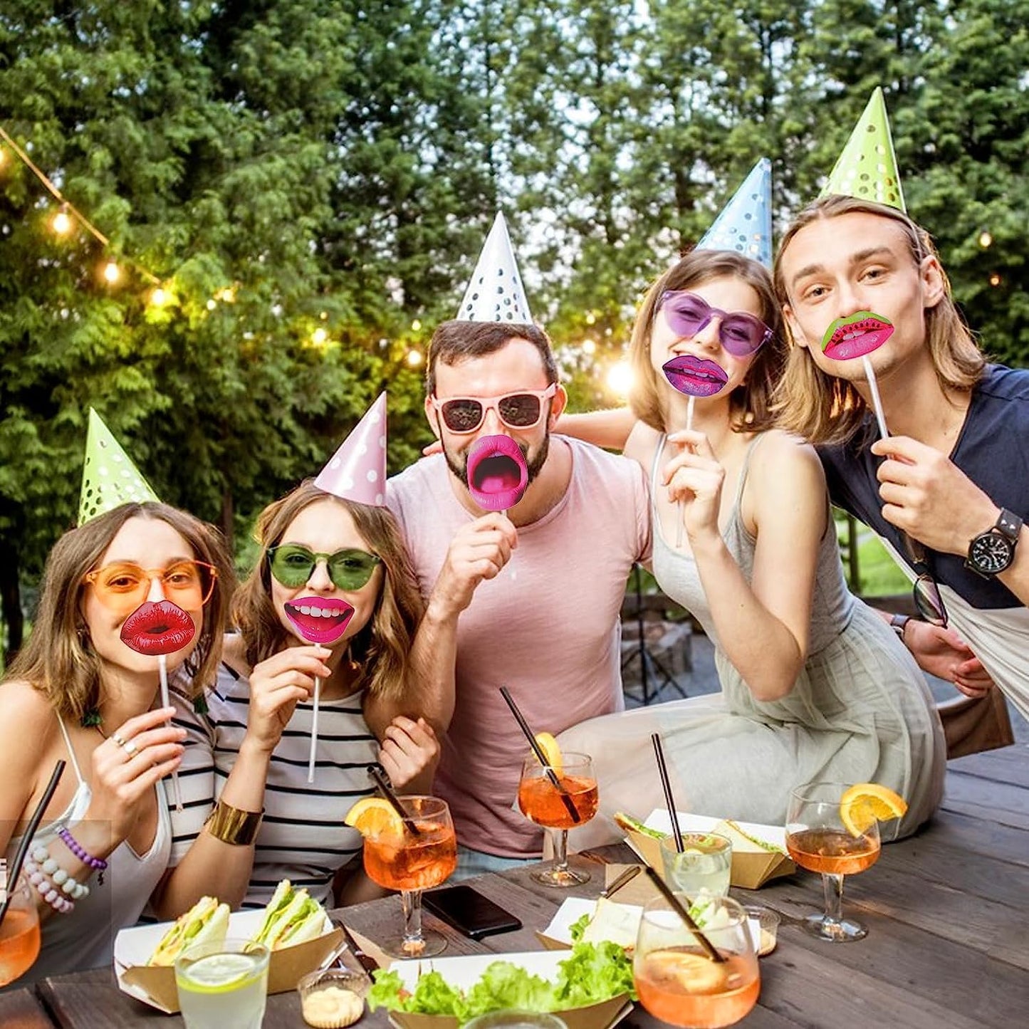 40pcs Party Photo Booth Props, Funny Lips Mouth Selfie Props Accessories with Stick for Halloween Birthday Wedding Graduation Supplies Decoration