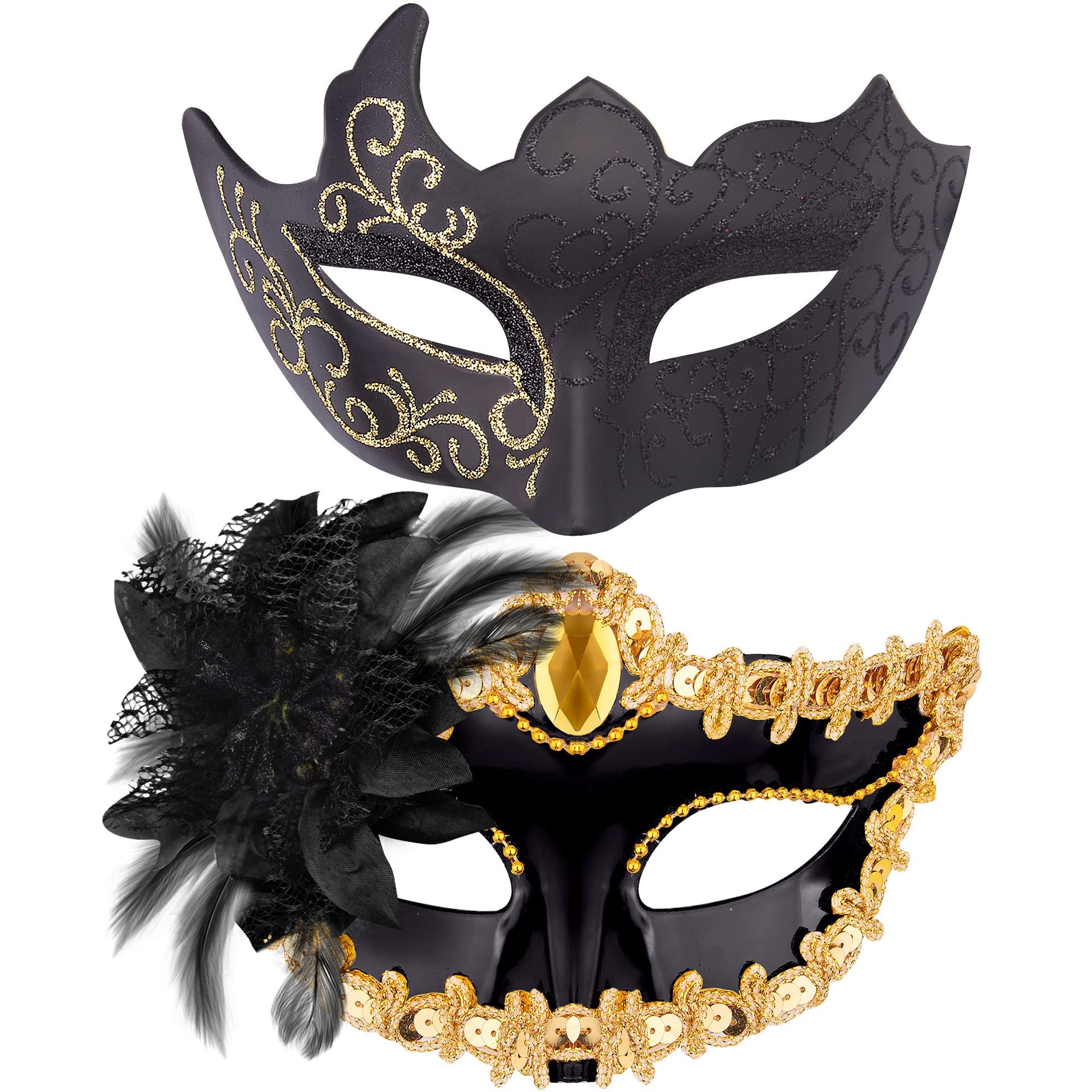 SIQUK Couple Masquerade Masks Plastic Venetian Party Mask Halloween Costume Mask Rhinestone