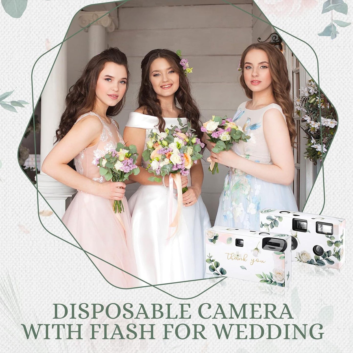 Treela 6 Pack of Disposable Camera for Wedding Bulk Bachelorette Single Use Flash 35mm Camera for Birthday Concert Travel Anniversary Party Supply Favor Vacation Gift (Eucalyptus Leaf)