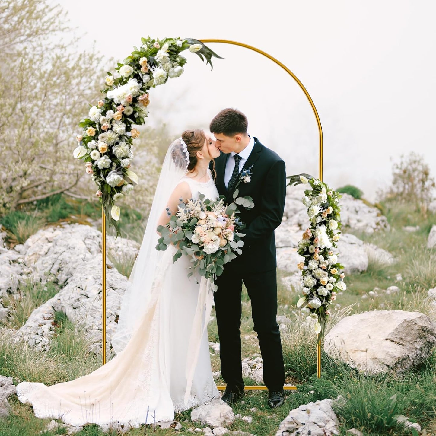 7.2 FT Arch Backdrop Stand for Parties, Balloon Arch Stand, Wedding Arch Backdrop Stand, Ideal for Birthday, Gradutation, Birdal Shower, Baby Shower, Anniversary, Wedding, New Year