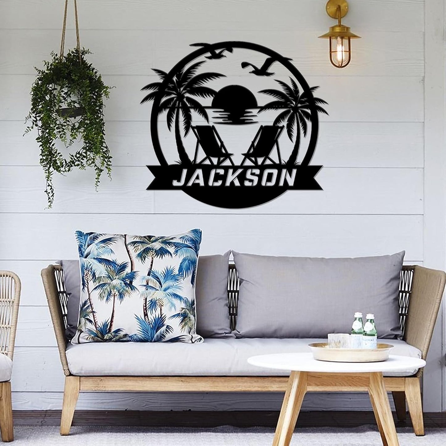 Personalized Beach Decor for Home, Custom Metal Sign Outdoor Nautical Decor, Palm Trees Coastal Wall Art, Family Last Name Sign, Housewarming Christmas Wedding Gifts