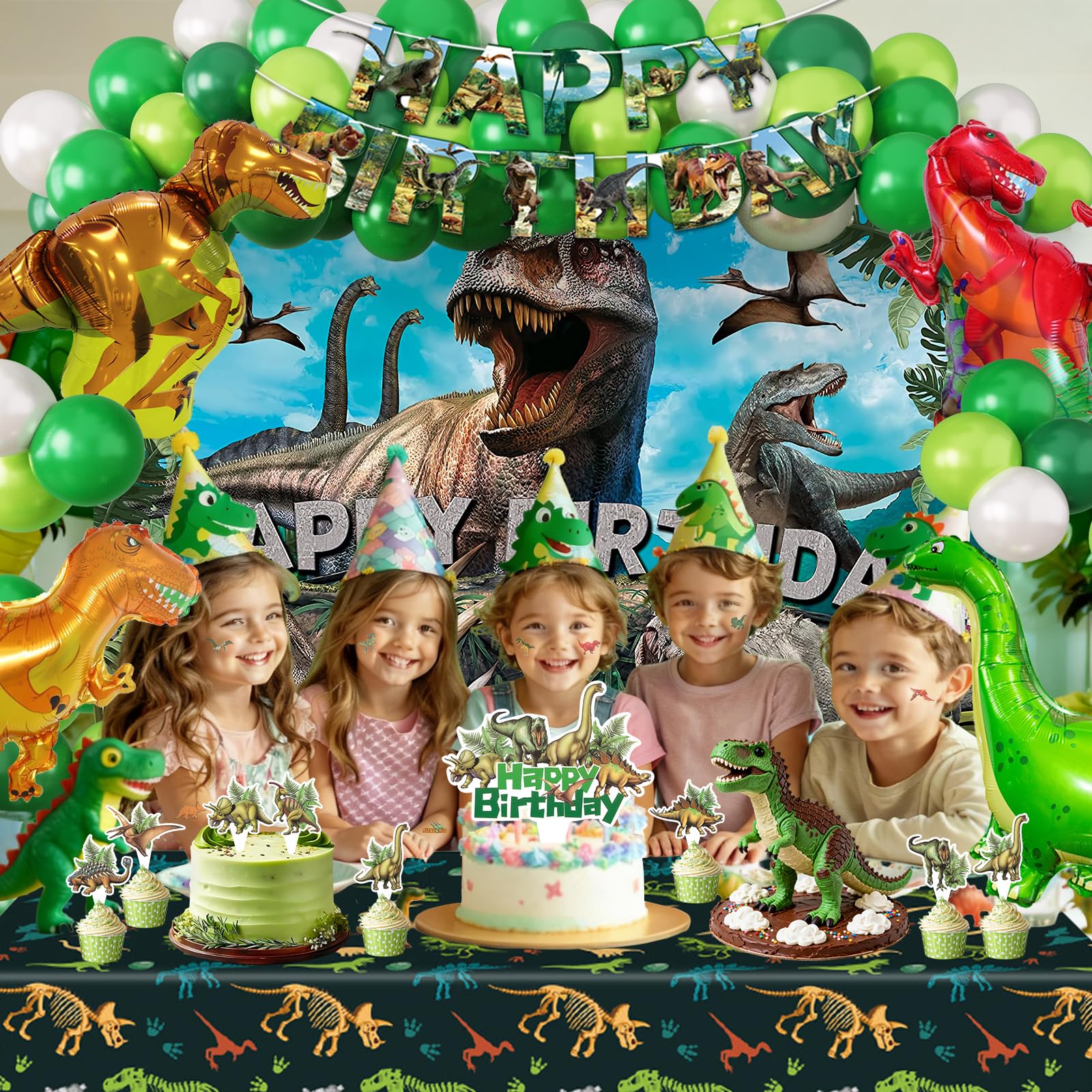 SPIGHTDEX Dinosaur Birthday Party Decorations Kit for Boys - Dino Party Supplies with Tablecloth