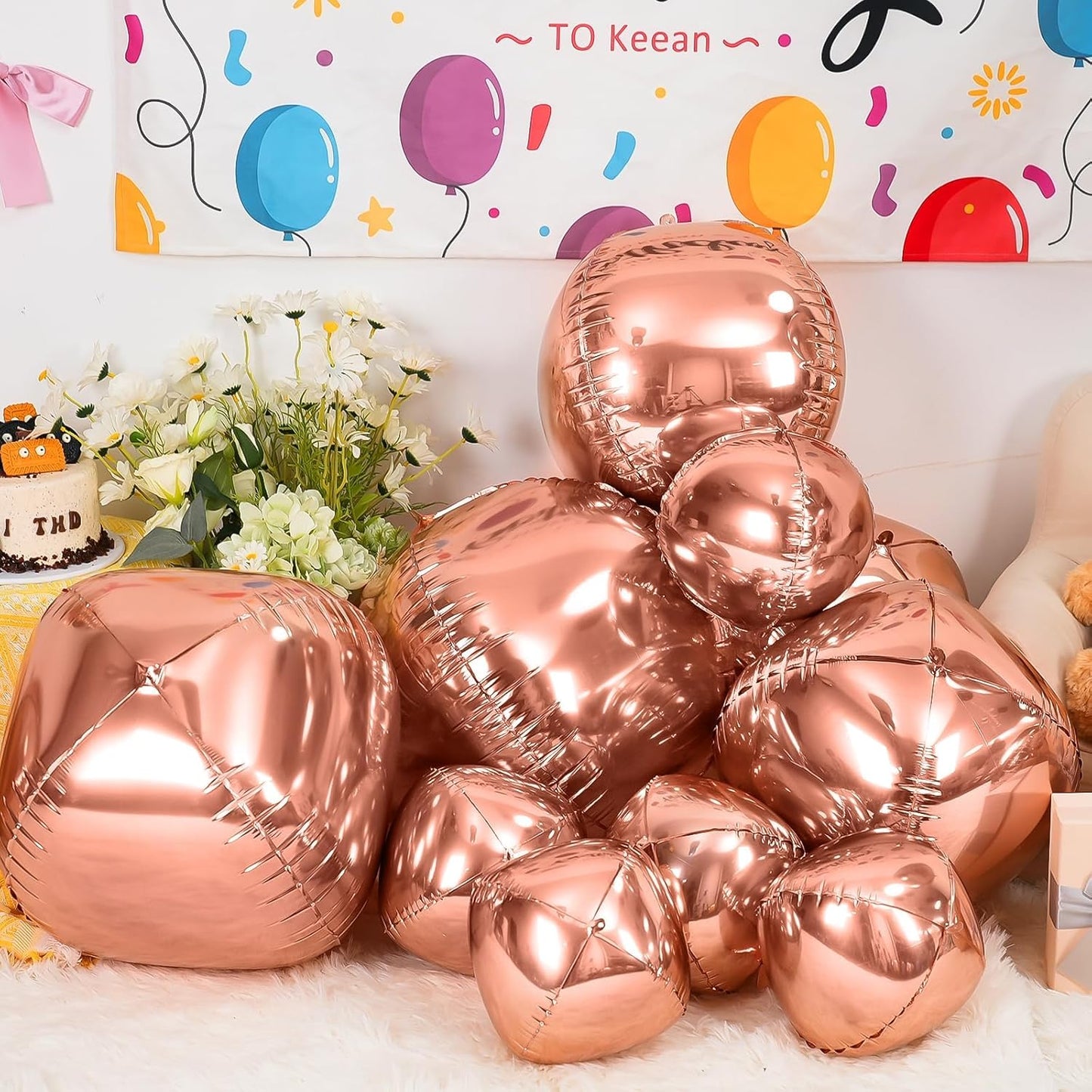 12Pcs Rose Gold Round Foil Balloons, 22" 15" 10" 4D Helium Ball Balloon, Metallic Rose Foil Balloon for Birthday Graduation Wedding Anniversary Bachelorette Disco Prom Party Decorations