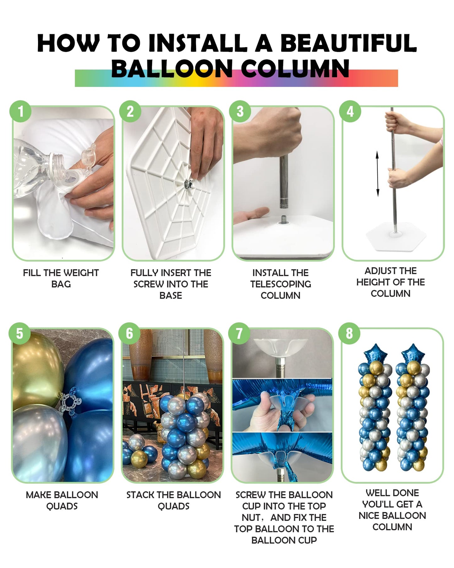 YALLOVE 2-Pack Up to 7-Ft Adjustable Metal Balloon Column Stands