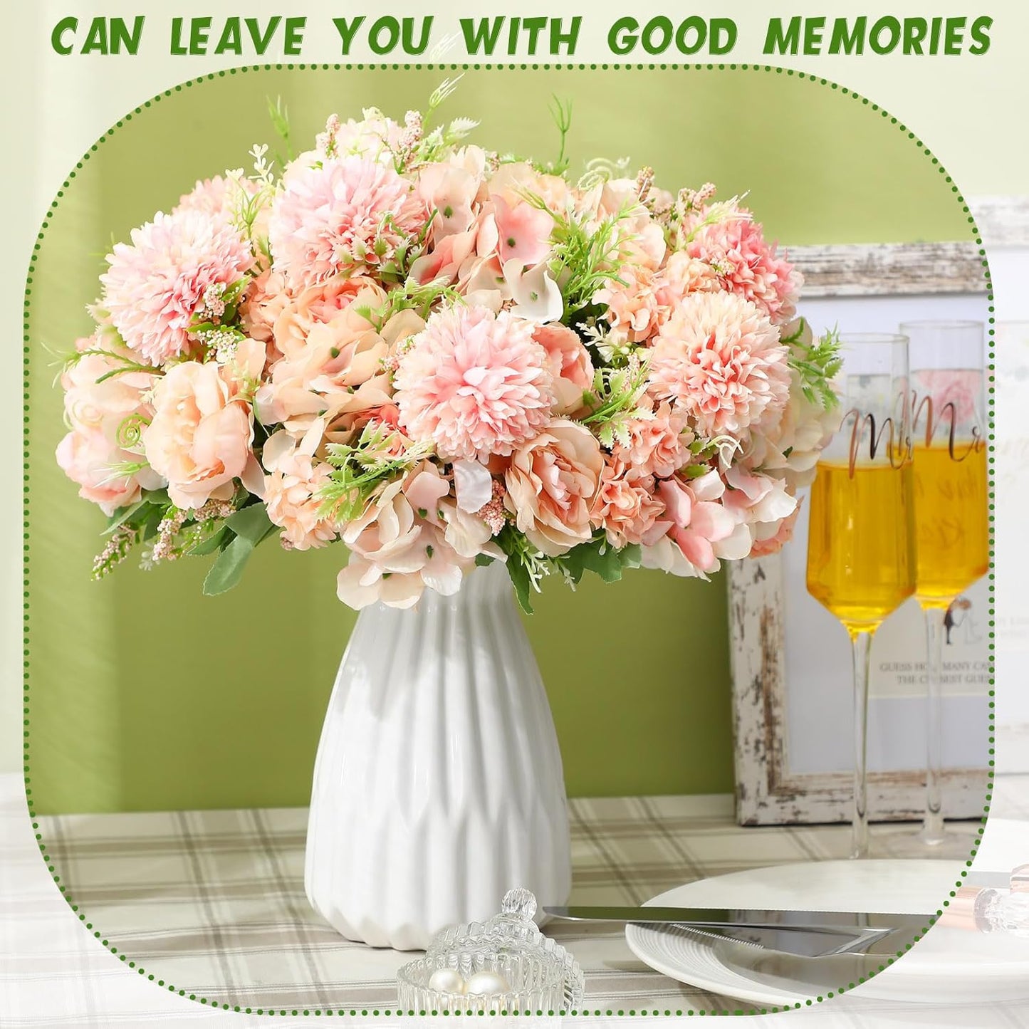 Tigeen Artificial Flowers Artificial Peonies Silk Flowers Faux Peony Fake Peony Silk Hydrangea Bouquet for Wedding Table Centerpiece Floral Vase Decor(Light Pink,12 Bundles)