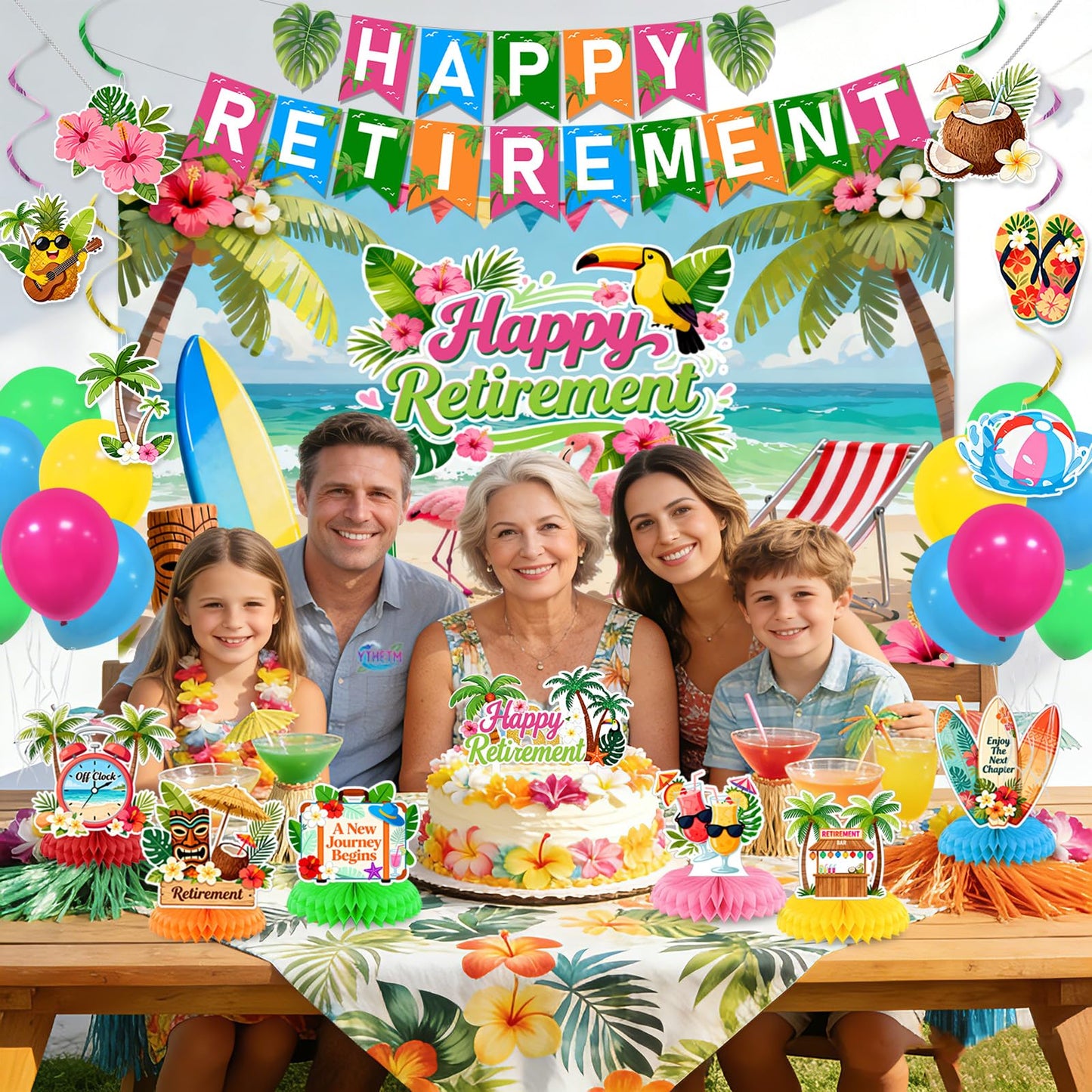 Hawaiian Retirement Party Decorations for Men Women Tropical
