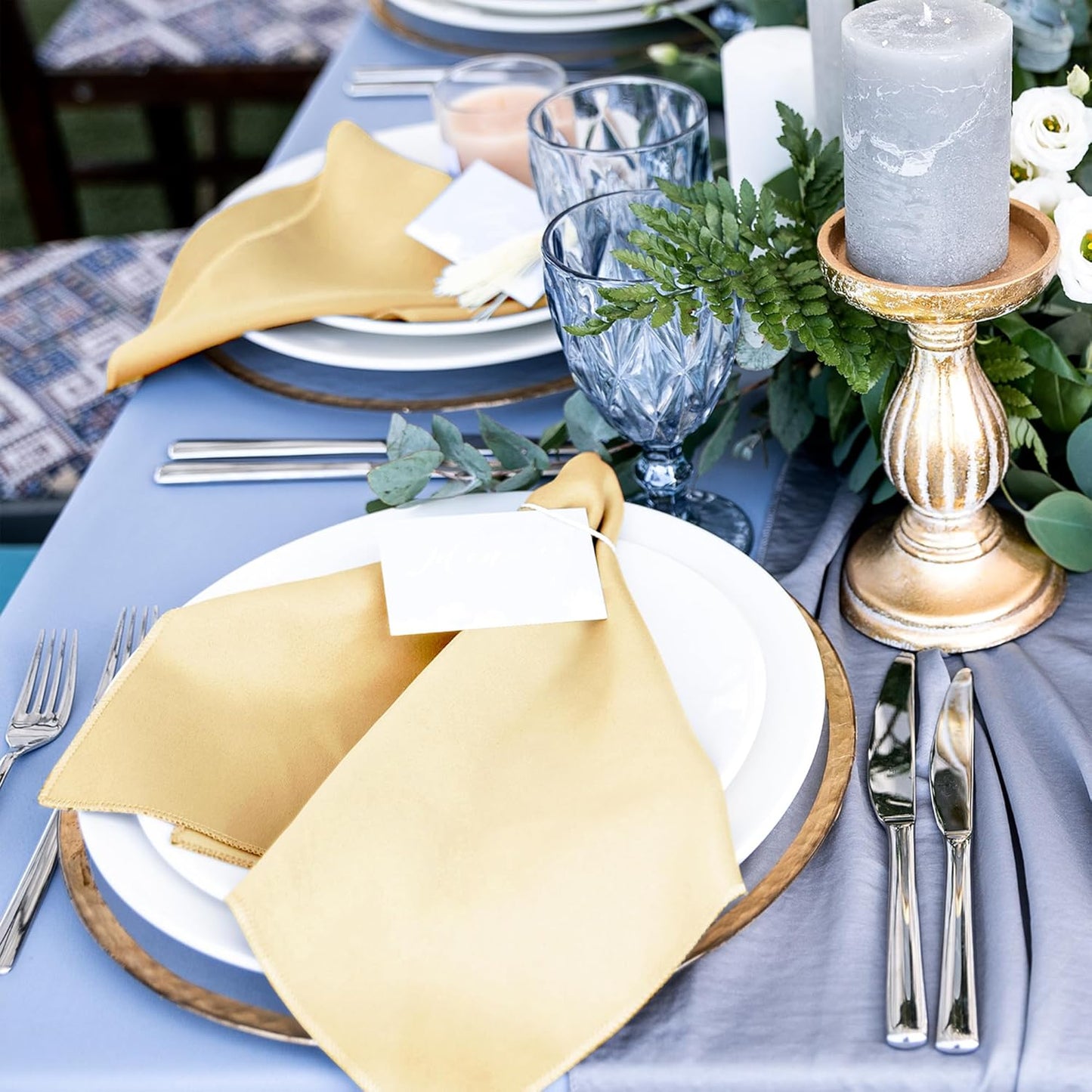 Aneco 12 Pieces Satin Napkins Soft Dinner Napkins Square Weddings Table Napkin 17 x 17 Inches for Restaurant Weddings Party Dinner Decoration (Champagne)